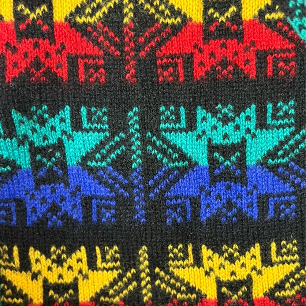 Vintage Cambridge Dry Goods Shetland Wool Black Rainbow Star Snowflake Sweater M - Picture 13 of 16